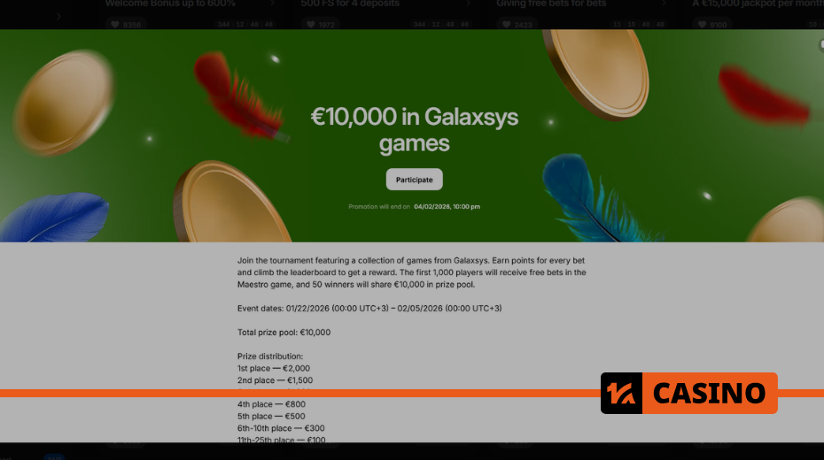 Leaderboard in 10 000€ in Galaxsys games from 1win