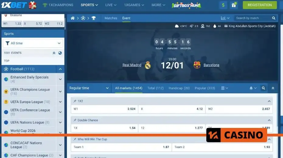 1xbet sportsbook with competitive odds on football, cricket, tennis, and esports 