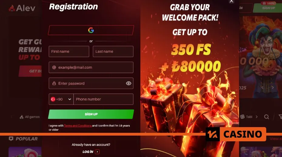 Alev casino promo code registration process to activate promotional rewards during sign-up