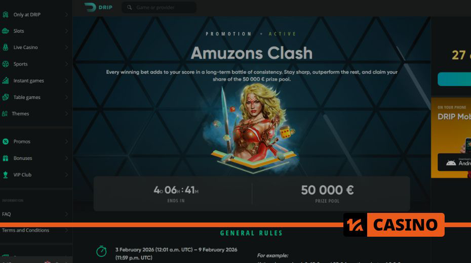 Amuzons Clash tournament prize pool in Drip casino