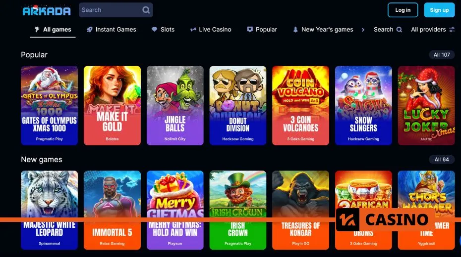 Arkada casino slots featuring classic and modern gameplay options
