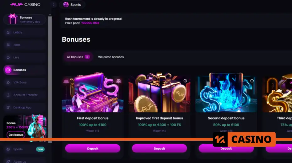 Auf casino promo code bonuses: what bonuses are available when entering the promo code on AUF’s website