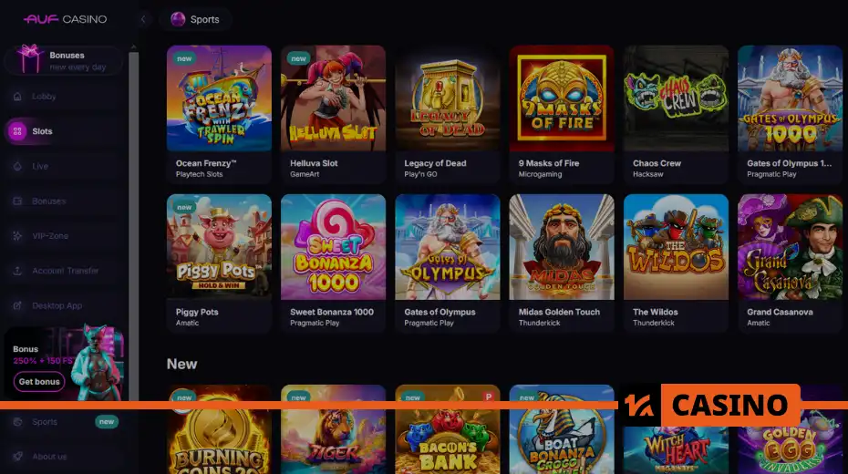 Коллекция Auf casino игровые автоматы с отметками новых и бонусных игр