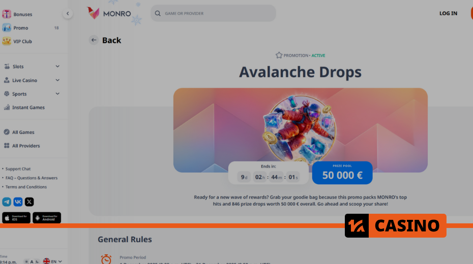 Avalanche Drops Monro casino: random prize draws in slots