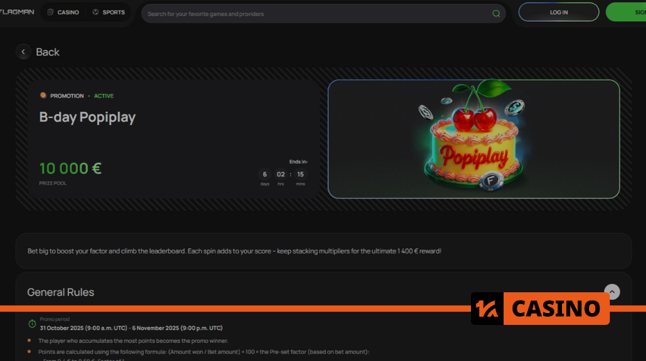 Prize pool of the B-day Popiplay tournament at Flagman casino