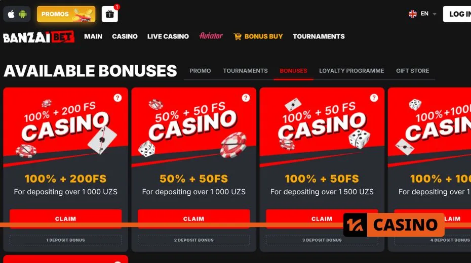 Banzai Bet bonuses including welcome rewards, cashback, and free spins