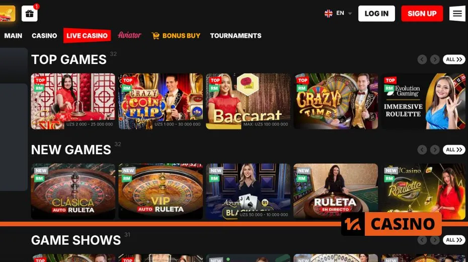 Banzai Bet live casino with real dealers, interactive gameplay, and various table games