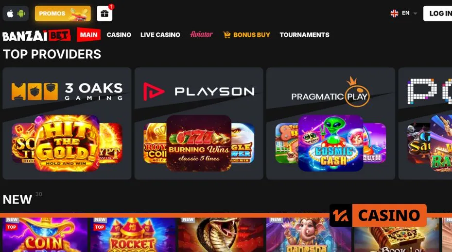 Banzai Bet providers offering slots, table games, and live dealer options