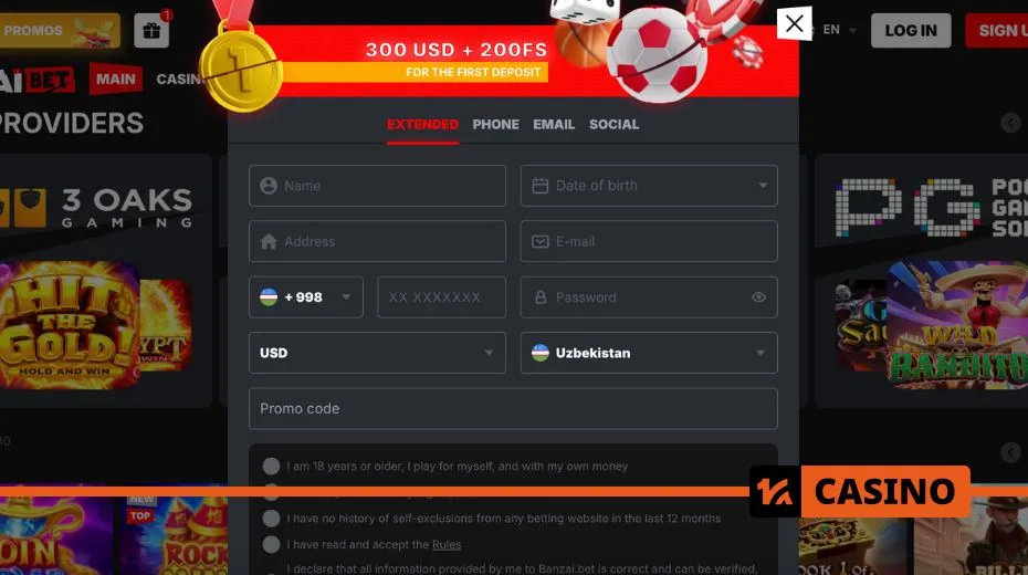 Banzai Bet registration process with account setup and verification steps