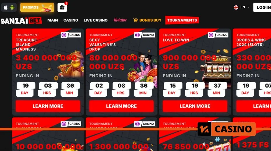 Banzai Bet tournaments with competitive leaderboards and prize pools