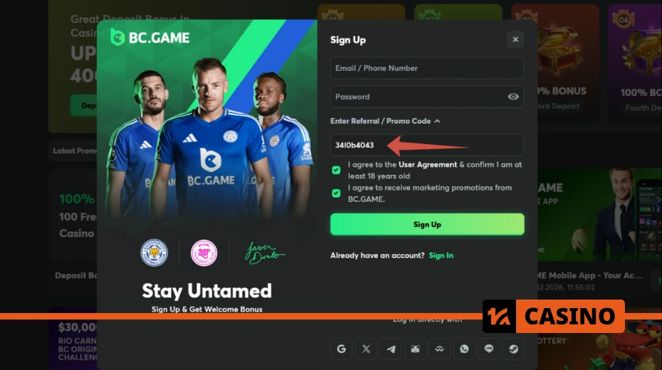 BC Game promo code at registration unlocks access to welcome bonuses and additional promotions