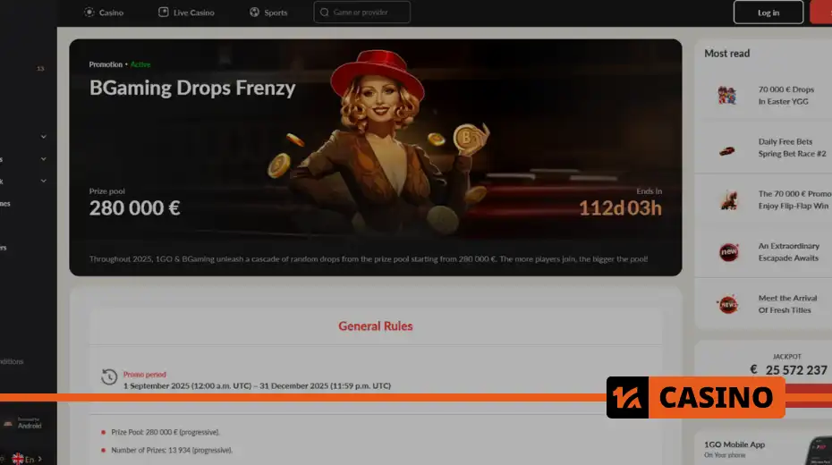 BGaming Drops Frenzy at 1Go casino bonuses and prize pool BGaming Drops Frenzy at 1Go casino bonuses and prize pool