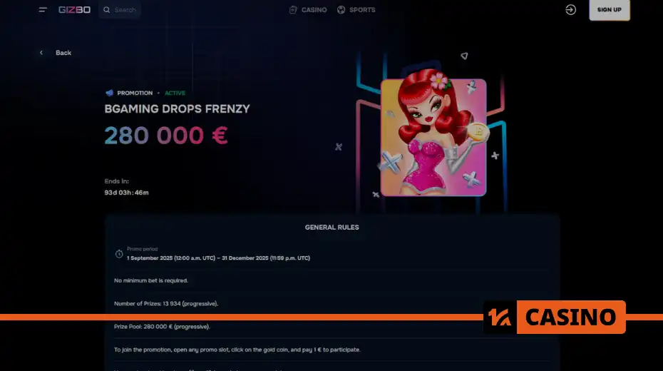 Prize pool BGaming Drops Frenzy at Gizbo casino