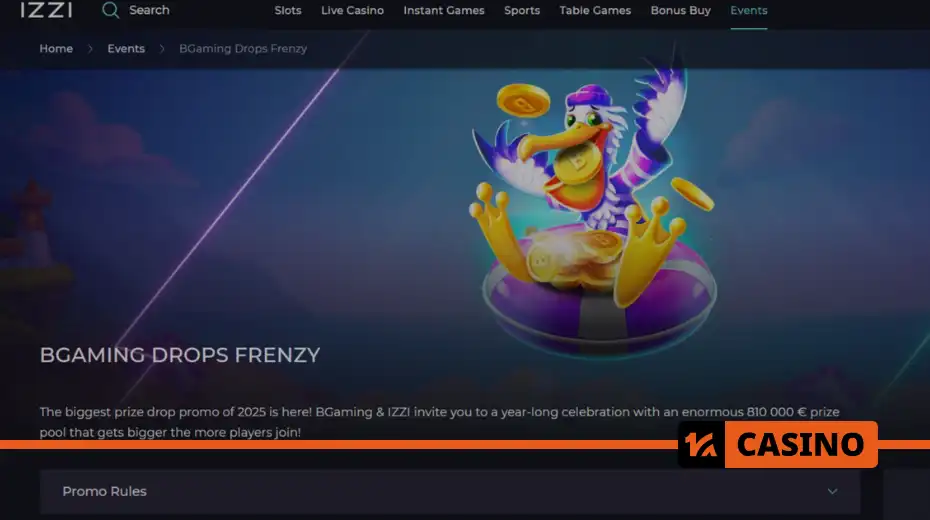 How to take part in the BGaming Drops Frenzy promo at Izzi casino