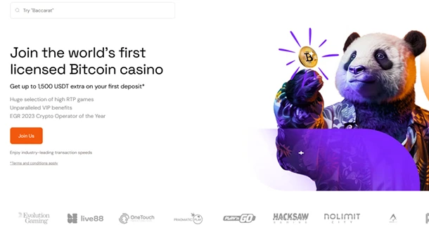 Bitcasino official website — overview of the main page and access to key sections