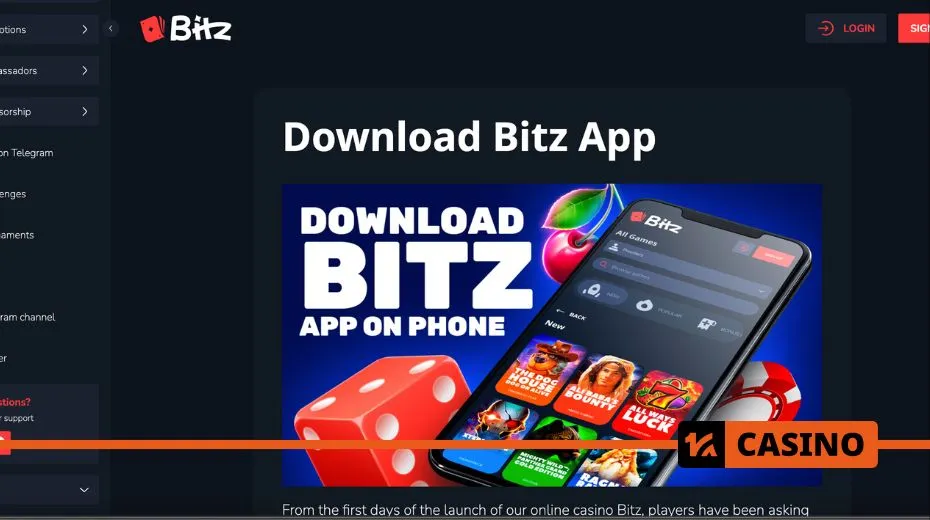 Bitz Casino apps for iOS and Android providing mobile access to games, betting, and promotions