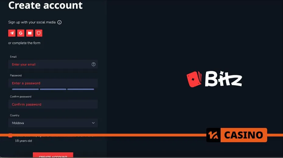 Bitz Casino registration process with step-by-step account creation and verification requirements