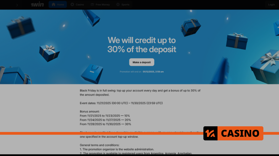 How to participate in the Black Friday at 1win promotion and claim deposit bonuses