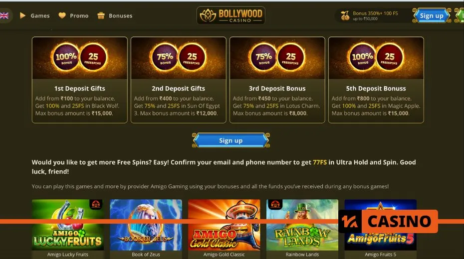 Bollywood Casino promo code bonuses featuring reload offers, VIP rewards, and extra spins