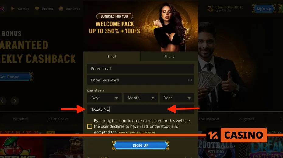 Bollywood Casino promo code registration process with step-by-step activation instructions