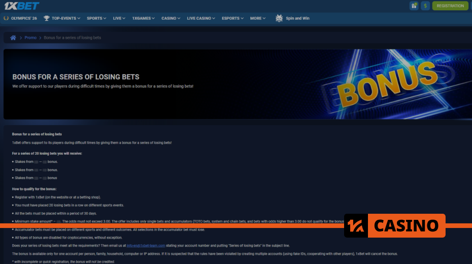 What you can get in the Bonus for a Series of Unsuccessful Bets promotion