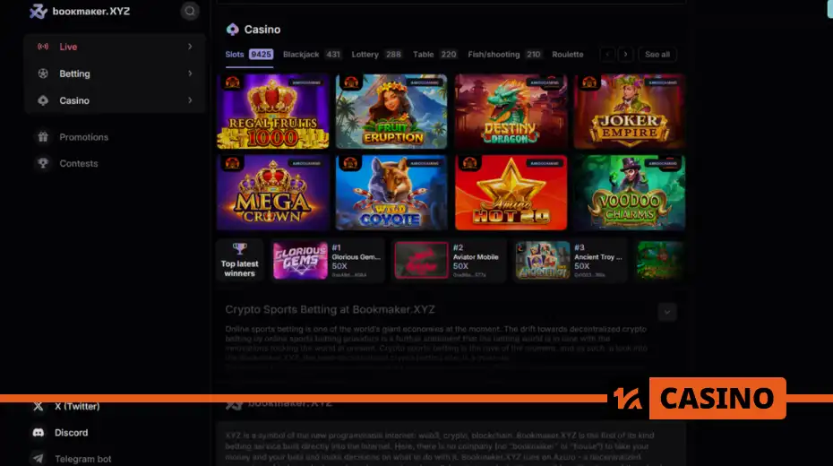 Bookmaker XYZ official site – navigation through sections: betting, casino, promos