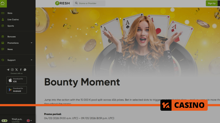 Prizes in the Bounty Moment tournament at Fresh casino