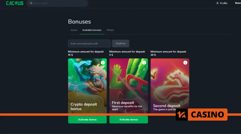 Cactus casino promo code welcome package includes not only free spins but also deposit bonuses on the first four account top-ups