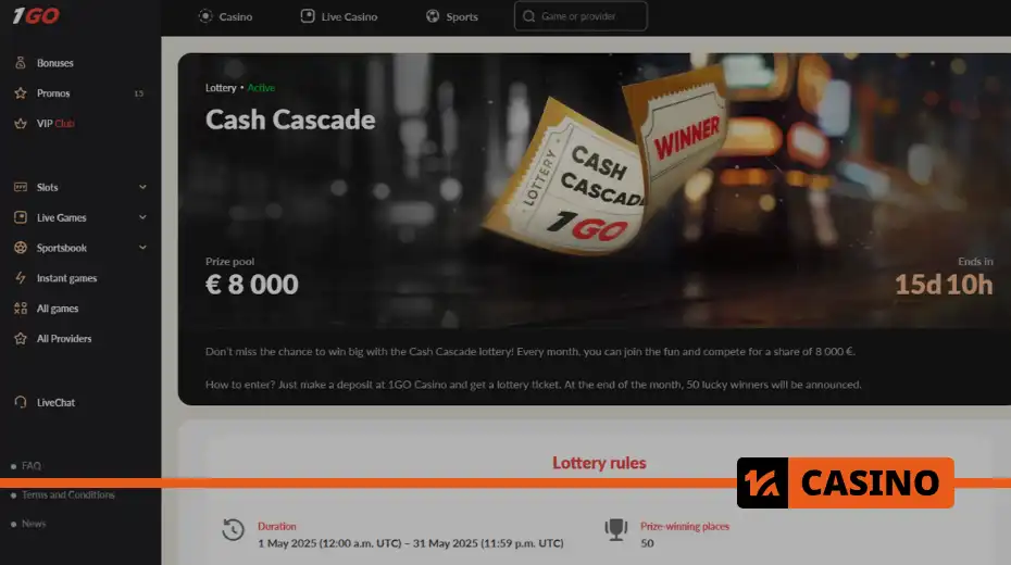Cash Cascade в 1Go casino сколько победителей