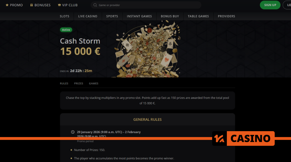 What is the prize pool in the Cash Storm promo in Lex casino