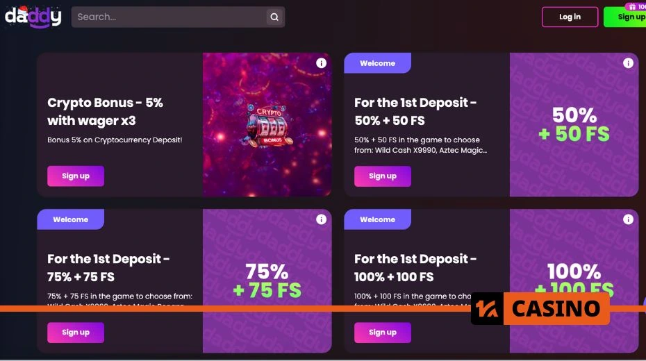 Daddy casino promo code welcome bonuses including a 100% deposit match up to 650 EUR