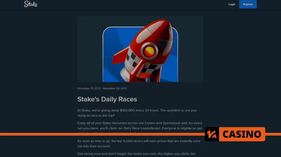 Daily Stake Races prize pool is 100 000 dollars per day