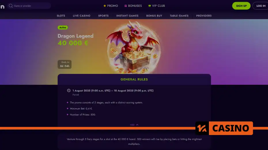 Dragon Legend в Irwin casino призы и распределение мест