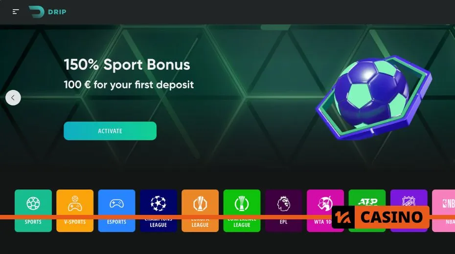 Drip Casino betting section with sports wagering, live odds, and various bet types