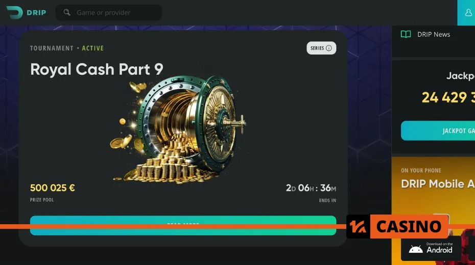 Drip Casino bonuses including welcome rewards, free spins, and cashback deals