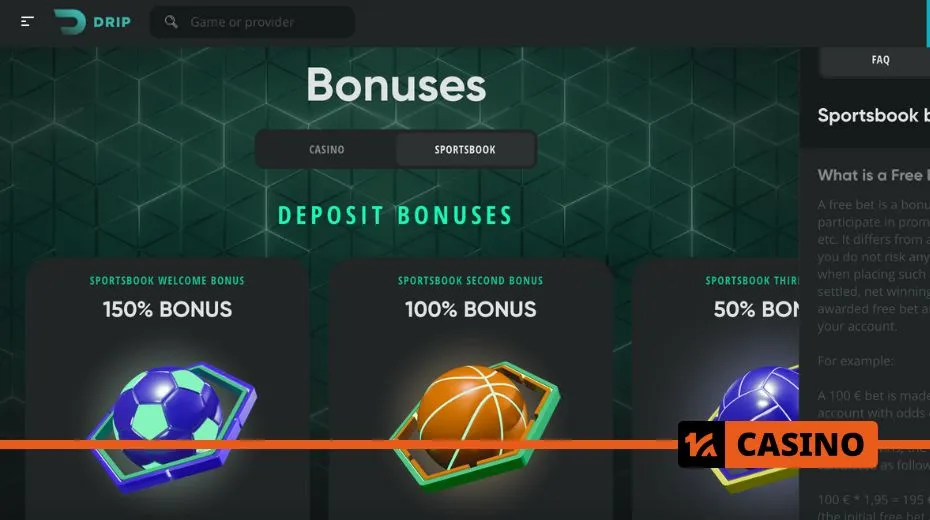 Drip Casino promo code welcome bonuses including deposit matches and exclusive rewards