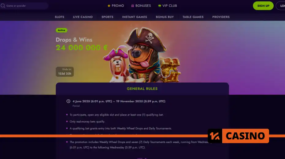 Drops and Wins в Irwin casino: турнирная таблица с местами и очками игроков