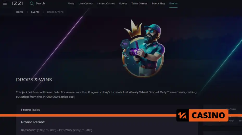 Drops and Wins в Izzi casino как участвовать: регистрация и игра в слоты