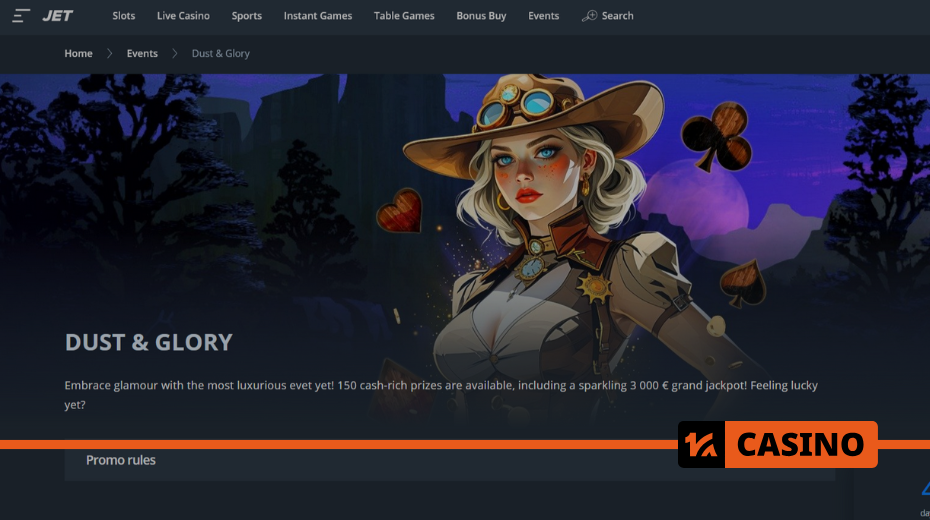 Prize table for Dust and Glory at Jet casino with payouts up to 3,000 EUR Prize table for Dust and Glory at Jet casino with payouts up to 3,000 EUR