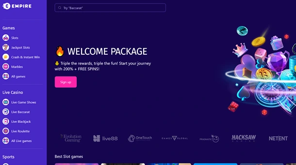 Empire crypto platform focused on instant games, crash mechanics, and support for popular tokens