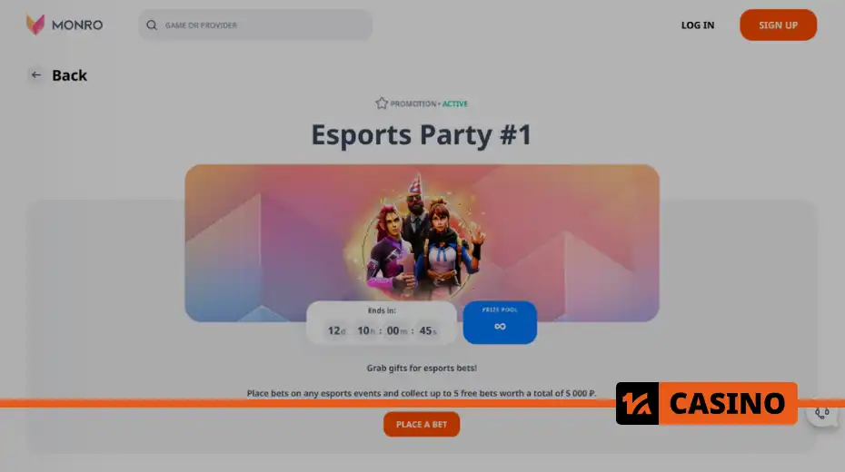 Esports Party at Monro casino: bonus for players