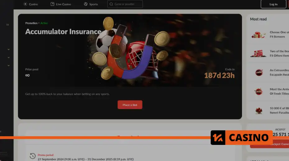 How the express bet insurance in 1Go casino works with partial refund