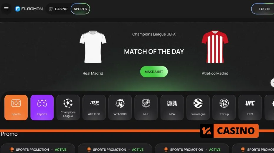 Flagman Casino betting section with sports markets, live odds, and competitive wagering options