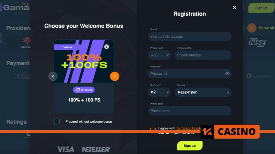 Gama Casino Registration - a simple account creation process with attractive bonuses for new players