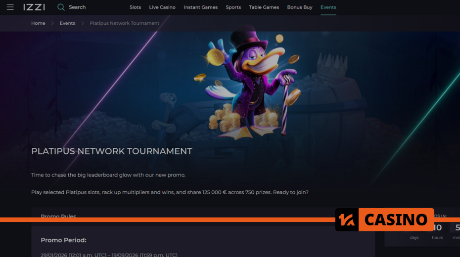 What prizes are available in Platipus Network Tournament in Izzi casino