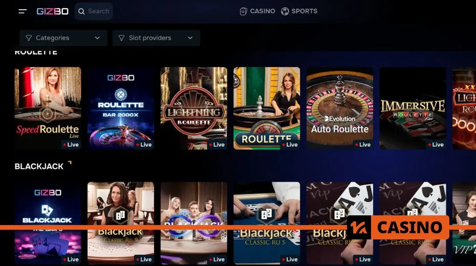 Gizbo Casino live casino with real dealers, interactive tables, and high-stakes games
