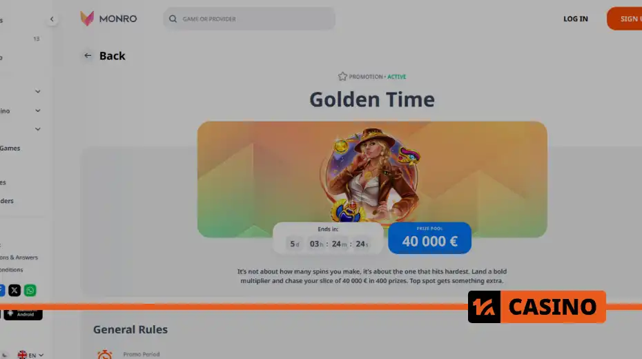 Golden Time at Monro casino bonus: prize pool and distribution of rewards Golden Time at Monro casino bonus: prize pool and distribution of rewards