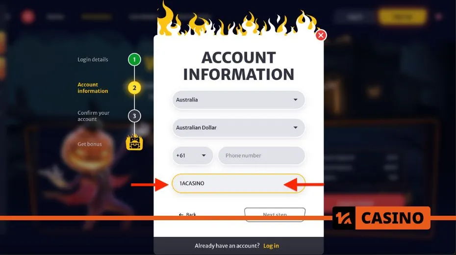 Hell Spin promo code registration process with step-by-step activation instructions