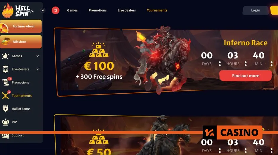 Hell Spin tournaments with leaderboards, prize pools, and competitive gameplay