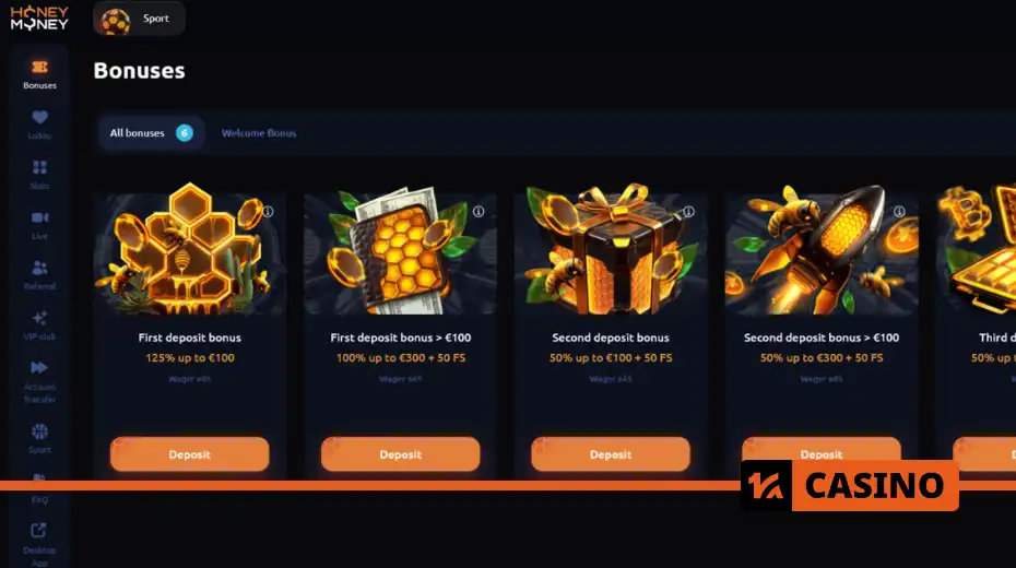 Honey Money casino welcome bonuses for new users: free spins, deposit match, and exclusive promotions